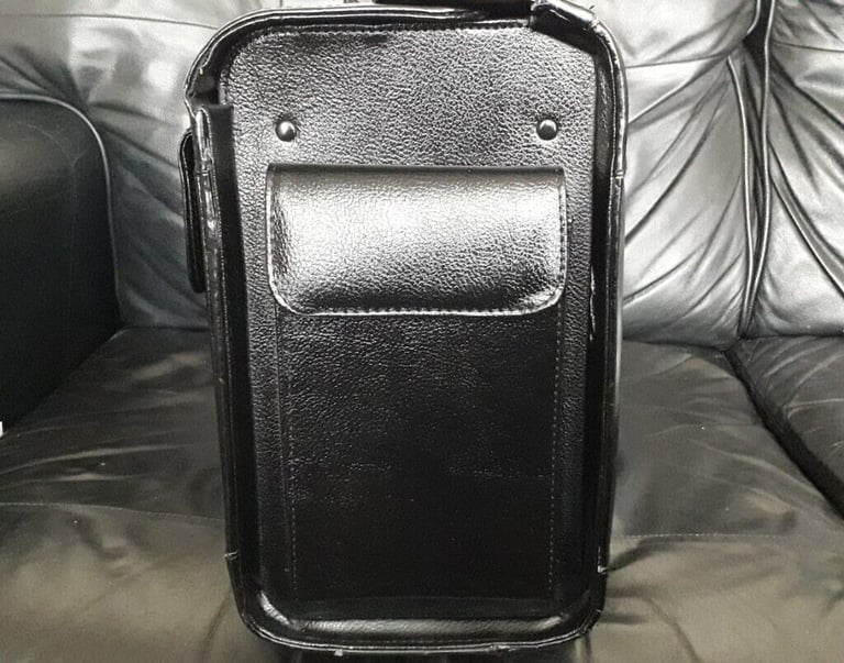 LARGE LEATHER WHEELED FLIGHT CASE WITH LONG HANDLE 