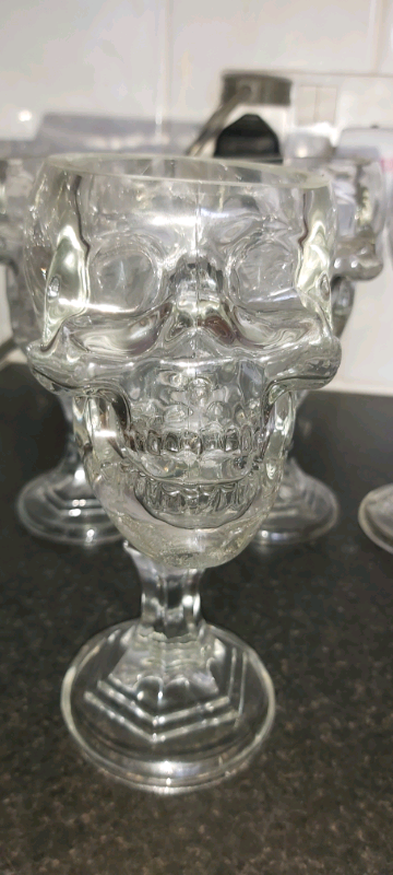 image for 3 x glass skull glasses  £10 each ( open to offer on full 5 glasses)