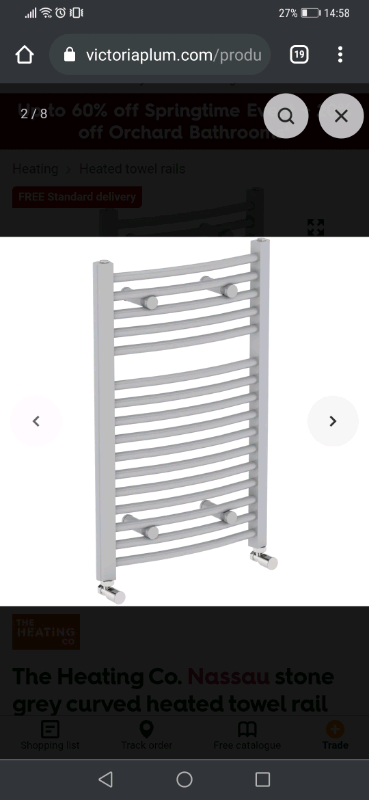 The Heating Co. Nassau stone grey heated towel rail 750 x 450