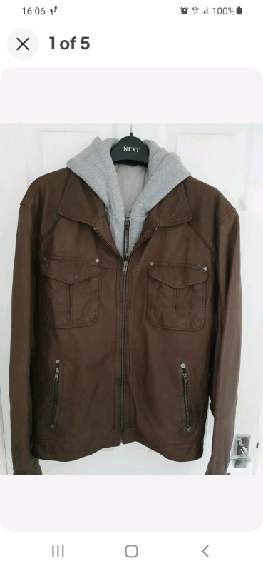 image for Mens next brown leather jacket