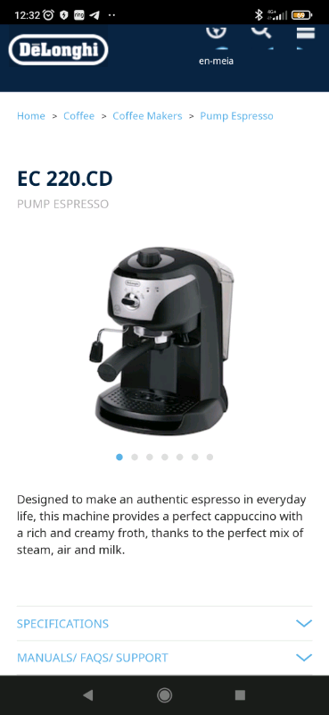 USED ONCE. DeLonghi EC220.CD coffee machine