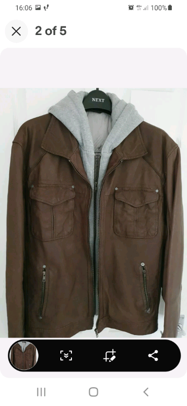 Mens next brown leather jacket