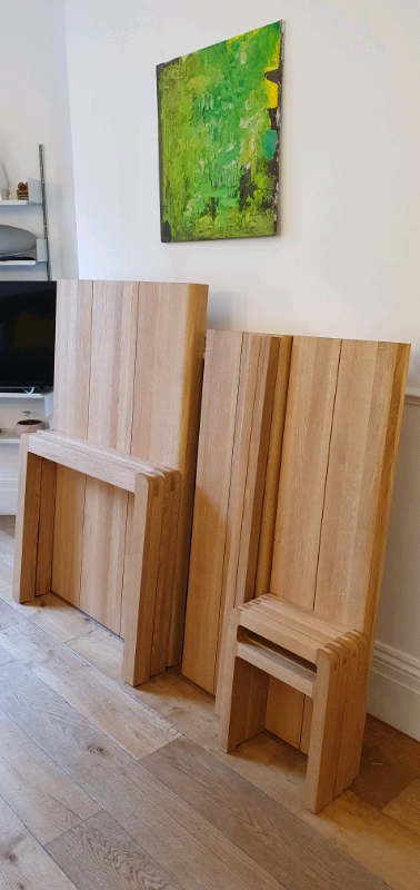 Habitat Radius Solid Oak Dining Table And 2 x Bench Set 