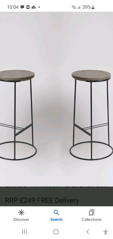  set of 2 mango & Steel bar stools retailed £249 unused jymust been stored no box