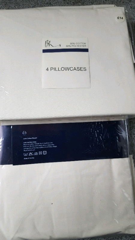 Pair of Full Set Single Bed Sheets IVORY Cotton Mix NEW 