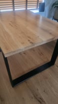 Solid oak and metal table and bench