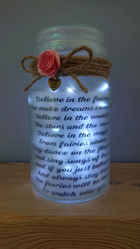 Personalised Handmade glass jars with lights. 