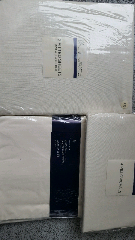 Pair of Full Set Single Bed Sheets IVORY Cotton Mix NEW 