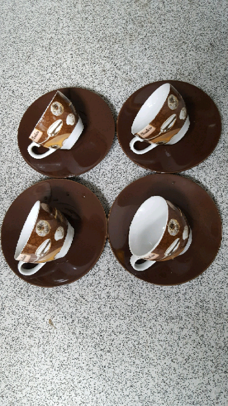 image for CONTEMPORARY DESIGN Set of 4 x Chocolate Coffee CUPS and SAUCER PLATES