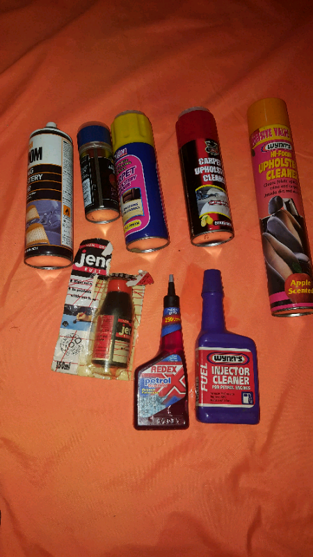 image for 4 bottles upholstery cleaner, 1 paint spray, rust remover, injector 