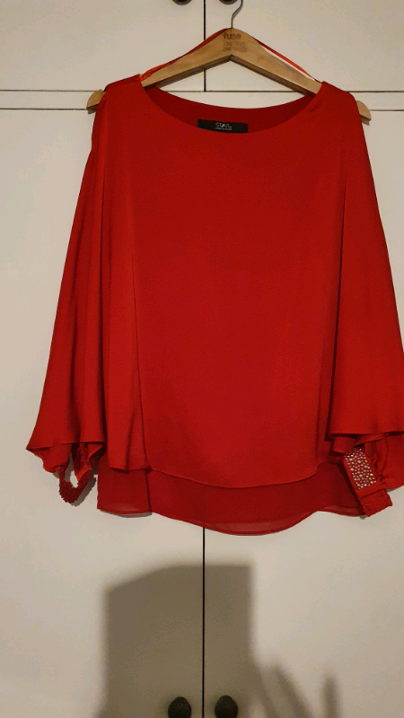 RED BATWING EVENING TOP