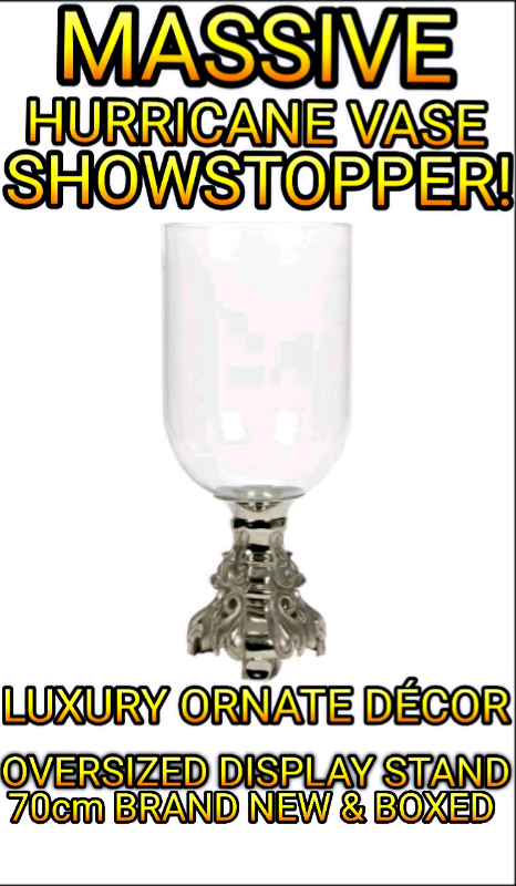 image for Huge 70cm Tall Standing Ornate Stand Hurricane Display Vase New