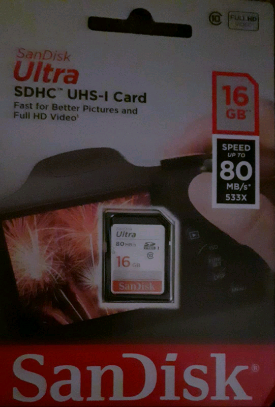 SanDisk Ultra SDHC Memory Card Up to 80 MB/s, Class 10, 16 GB
