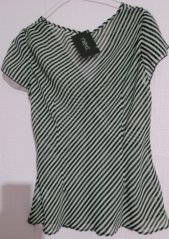 Next White/ Black Stripes Sleeveless Top size 14 v neck, RRP £19.99.