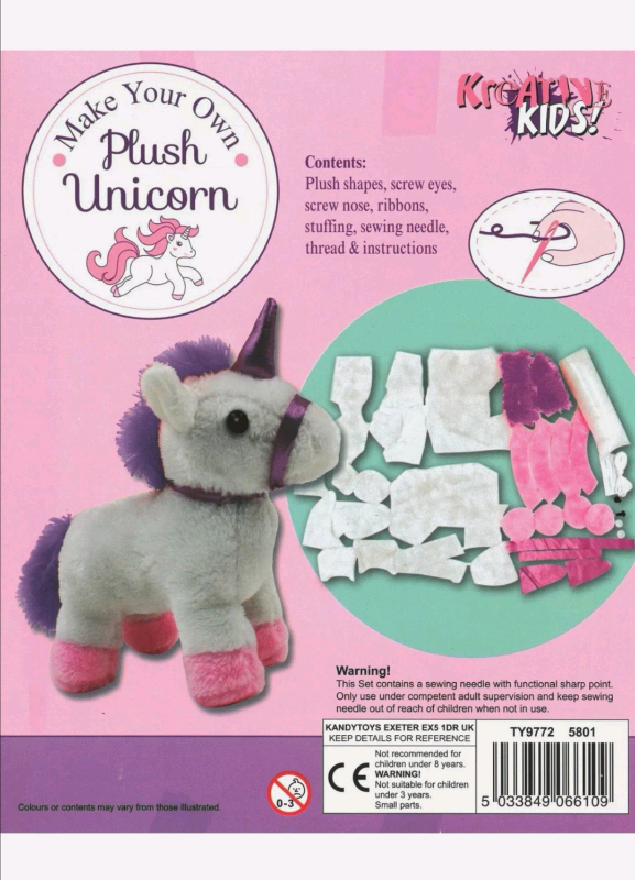 MAKE YOUR OWN PLUSH UNICORN PLAYSET TOY SEWING KIT FUN ACTIVITY XMAS G