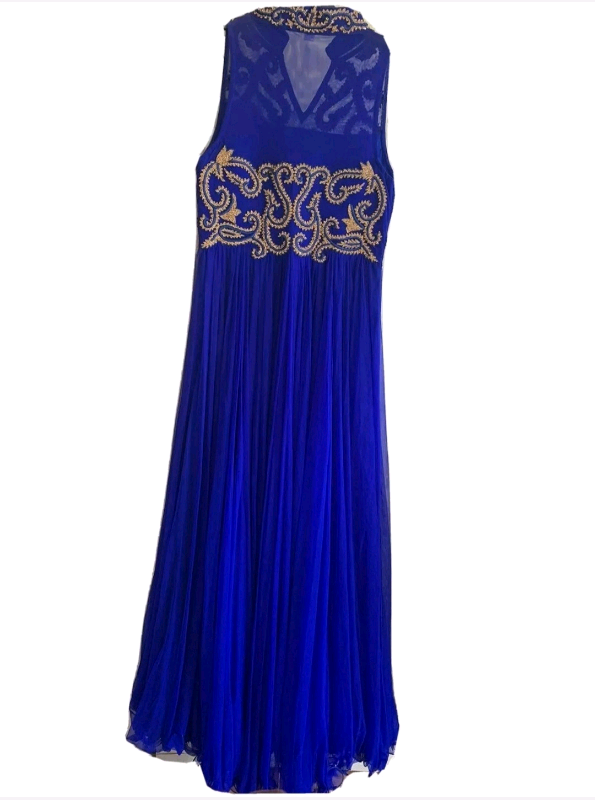 BNWT Royal blue/gold crystals long prom dress indian/pakistani size 10