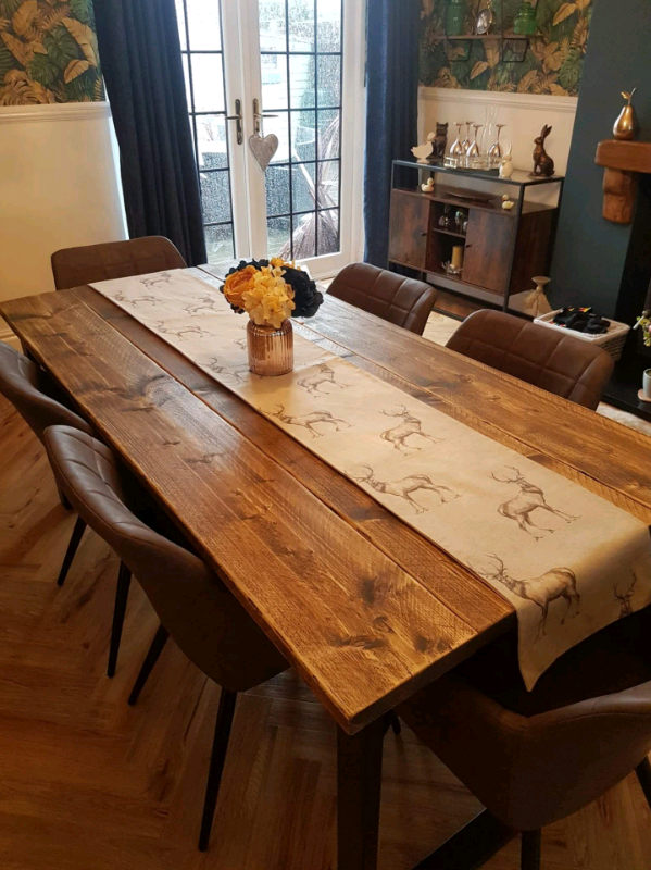 Rustic Dining Table, with Industrial Steel Box Legs 