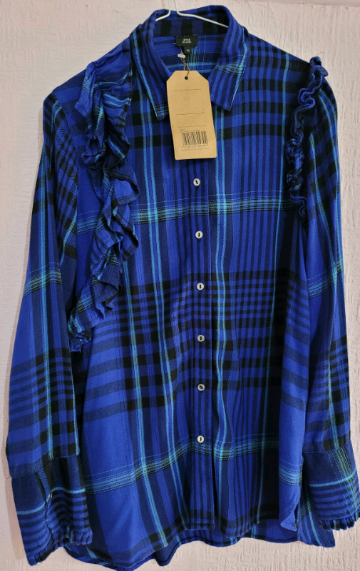 River Island blouse  Size10, navy blue  grey stripped checkered RRP£34