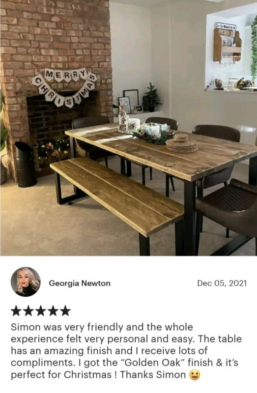 Rustic Dining Table (One Bench), with Industrial Steel Black Box Legs)