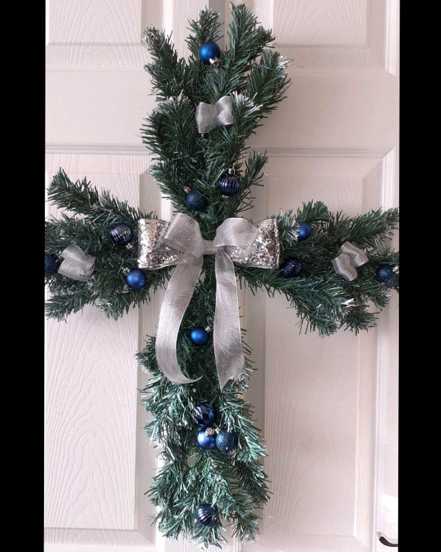 Christmas artificial blue cross shaped wreath