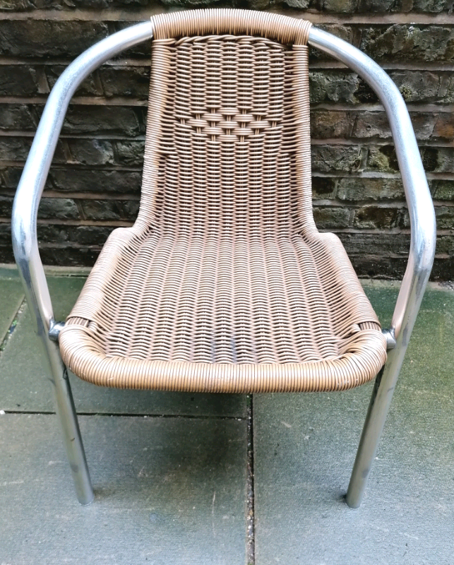 image for WICKER TAN RATTAN Bistro CHAIR Metal Frame Woven Seat Indoor Outdoor