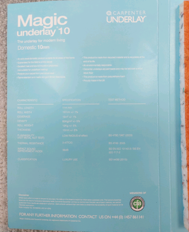 8mm Carpet Underlay £35 10mm underlay £45 94 Yarm Lane Flooring TS18 1