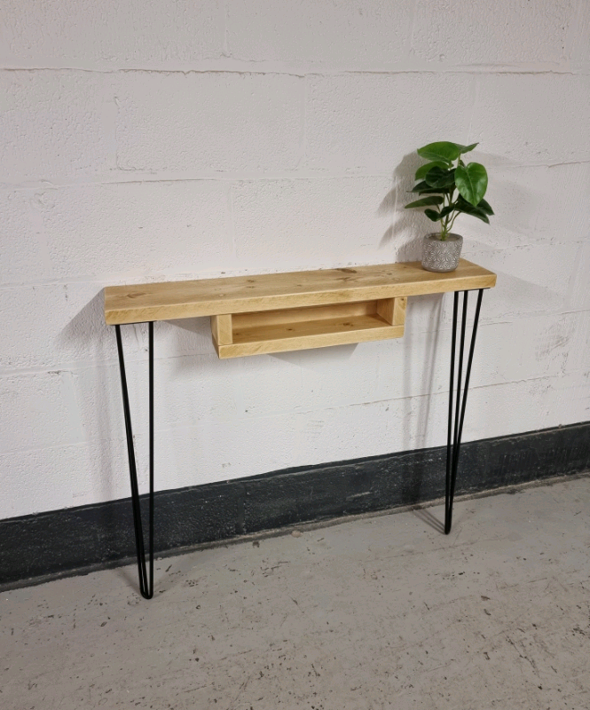 image for RUSTIC CONSOLE TABLE (WITH STORAGE) & STEEL HAIRPIN LEGS