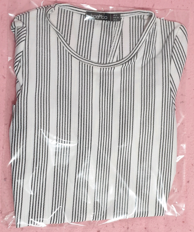Boohoo New Dusky white  Striped Blouse   Size 6 ~ 8 , RRP £32.