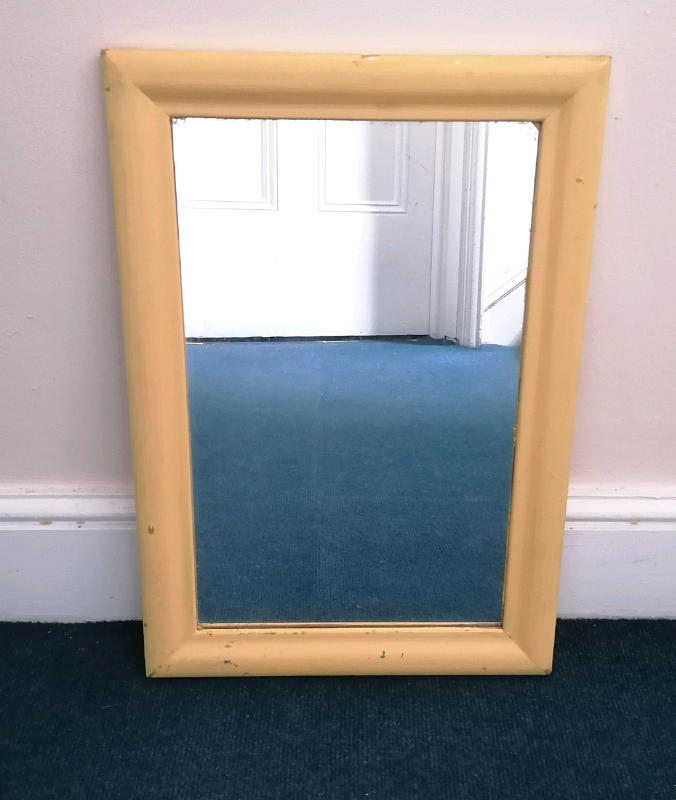 image for VINTAGE RETRO 60s HANGING MIRROR with WOOD FRAME & Back - Ideal for TV