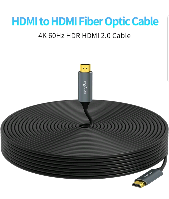 image for HDMI Fibre Optic Cable, 50m, gold plated connectors, NEW in box. 