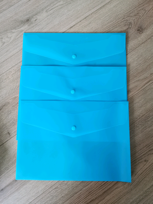image for Plastic Wallets A4 Folders Blue Snap Button Home Office School each£1 