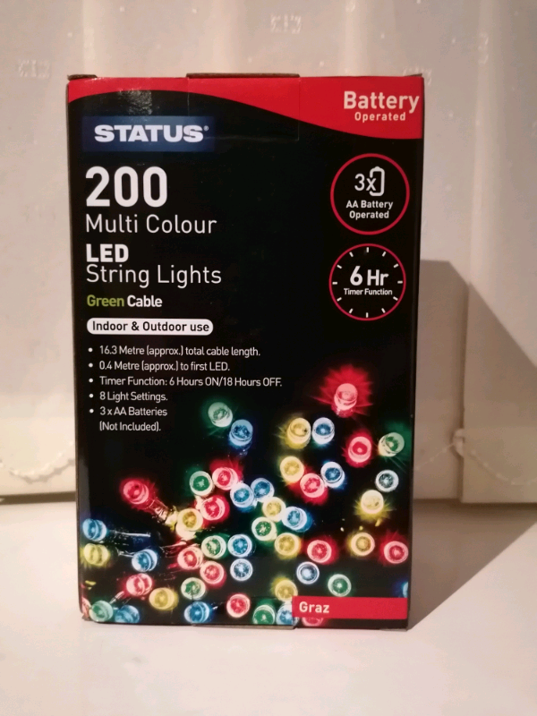 image for 200 Multi Colour LED String Lights Indoor & Outdoor Use 6 Hr Timer Fun