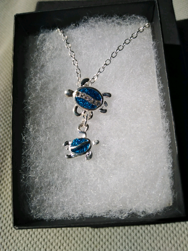 Turtle with baby pendant on chain-New! 