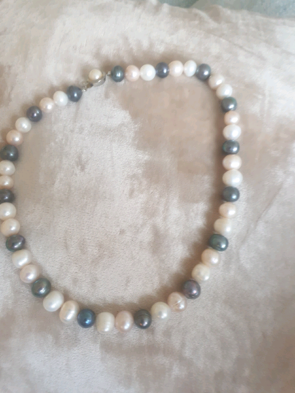 image for Grey white & pink pearl necklace (genuine)