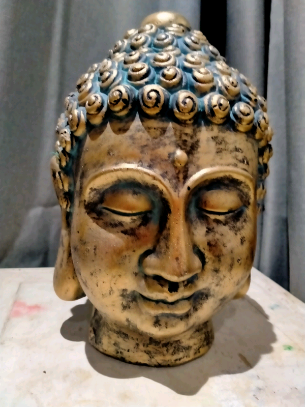 Large Buddha Head Ornament 24cm Tall Indoor Vintage Rustic Bronze New