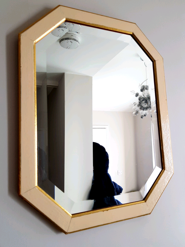 Octagonal vintage mirror with cream and gold frame