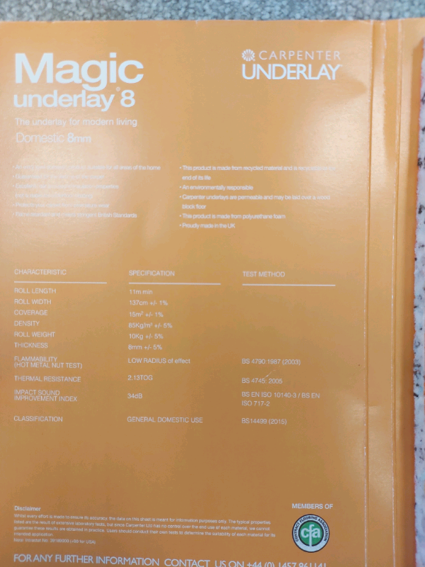 8mm Carpet Underlay £35 10mm underlay £45 94 Yarm Lane Flooring TS18 1