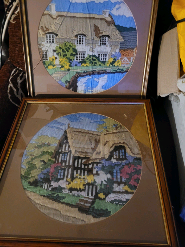 image for Tapestry framed picture of Cottage and  village 