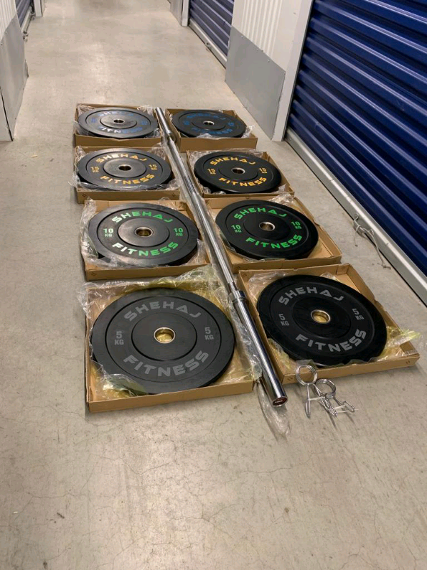 BRAND NEW 100kg Bumper plates + 7ft 20kg Barbell Set Olympic 2” 