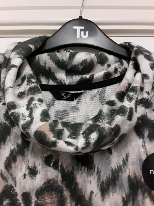 F&F ANIMAL PRINT LONG TOP/SHORT DRESS SIZE 14 (NEW) COWL NECK