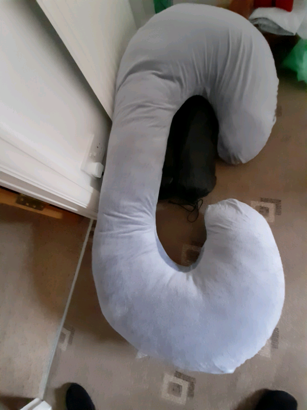 Large Maternity pillow, grey velour washable cover.
