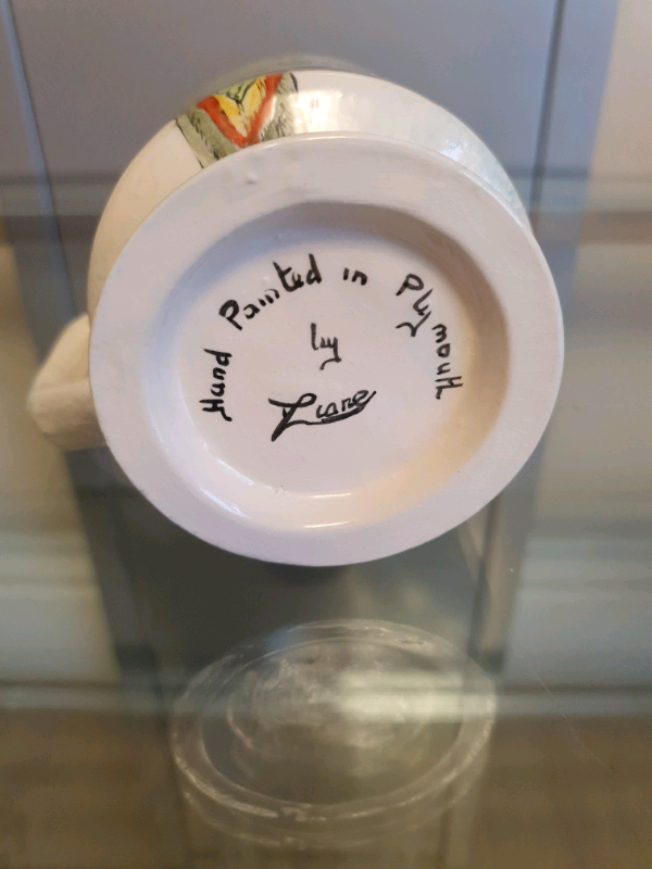 3 handpainted parrot mugs