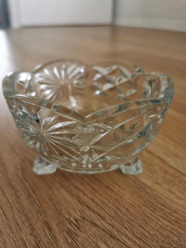 image for Vintage Crystal Heavy Cut Glass Bowl Small on Three Legs