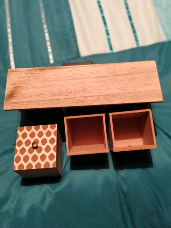 Wooden jewellery drawers with hooks