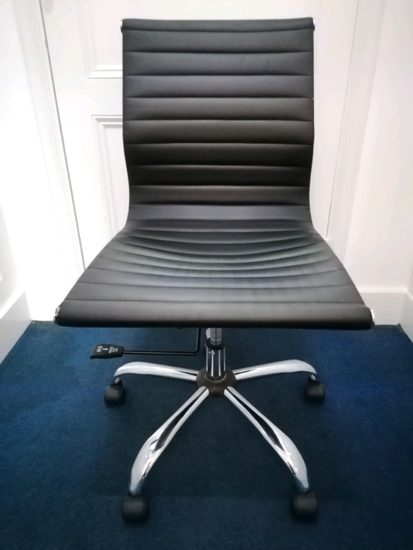 STANDARD HEIGHT BACK CLASSIC SWIVEL OFFICE BLACK Faux LEATHER CHAIR Adjustable Height V. COMFORTABLE