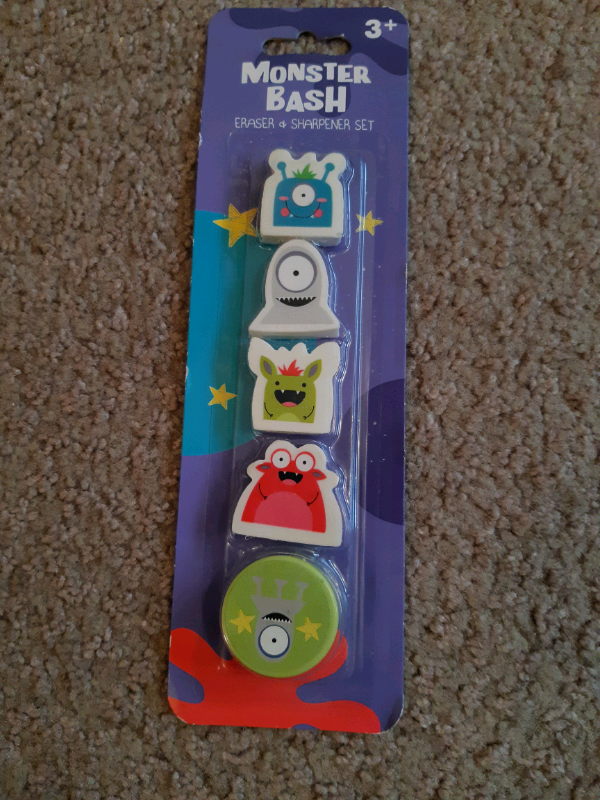 Monsters 4 Erasers and Sharpener Set BNIB