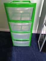 4 drawer plastic tower in green unit trolley chest drawer clear plast