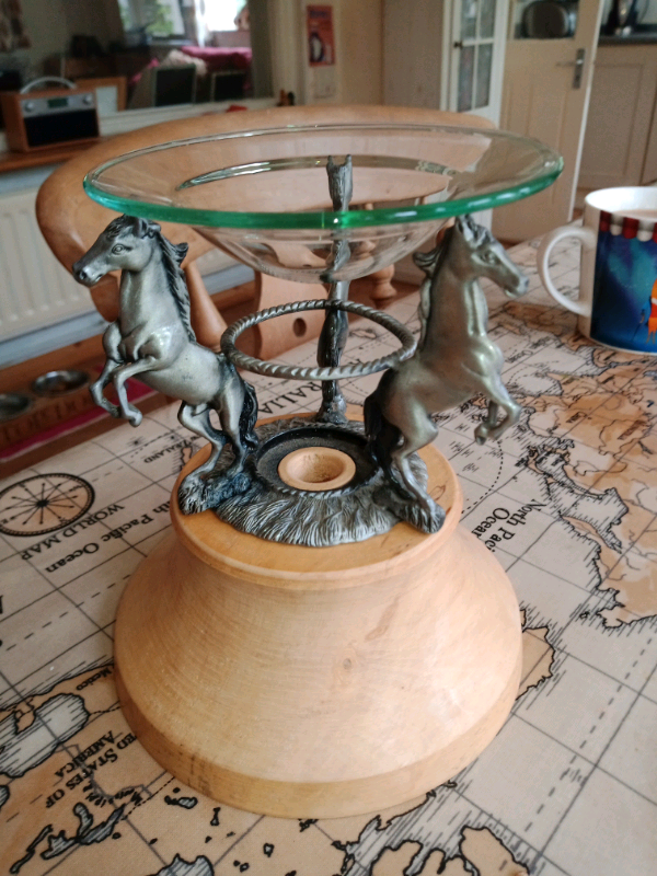 Beautiful Pewter and wood oil essence burner