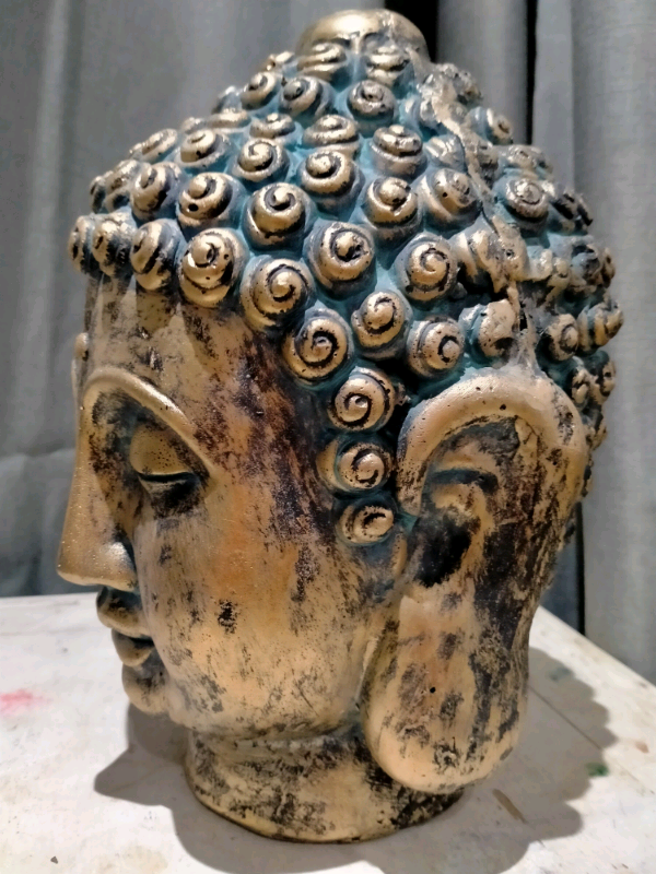 Large Buddha Head Ornament 24cm Tall Indoor Vintage Rustic Bronze New
