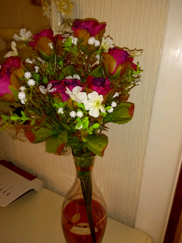 image for New Flowers Boquet with glass vase